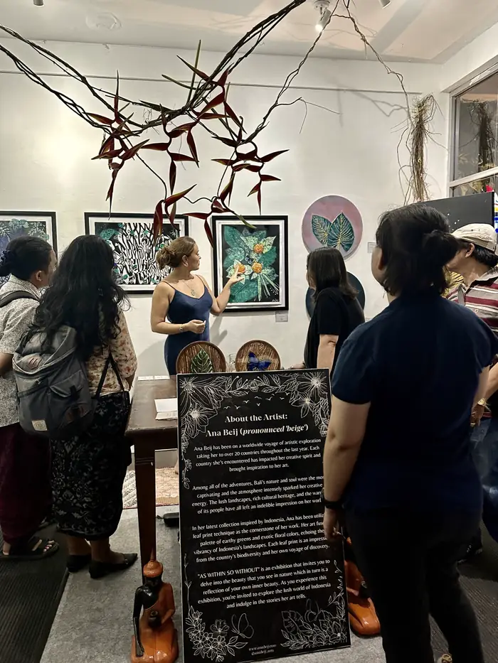 Visitors at Ana's solo exhibition Within in Ubud, Bali